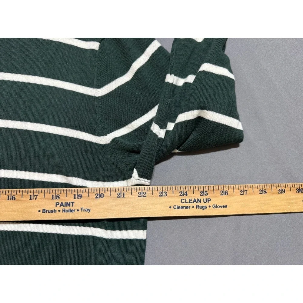 Old Navy Sweater Mens XL Green White Striped Cotton Crewneck Long Sleeve